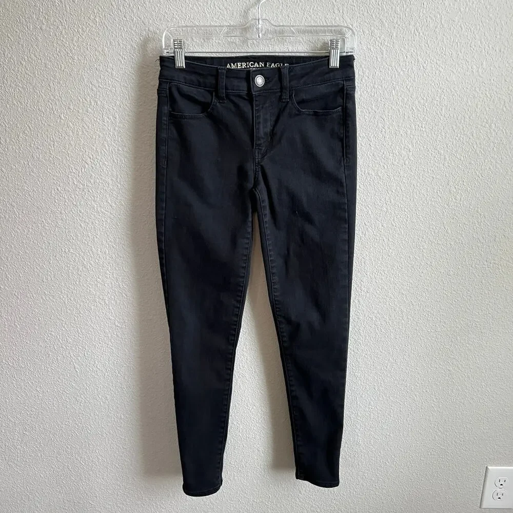 American Eagle Black Mid Rise Jegging Jeans Women's 4 Super Stretch Skinny